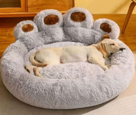 Plush Calming Pet Bed – Round Paw-Shaped Cushion