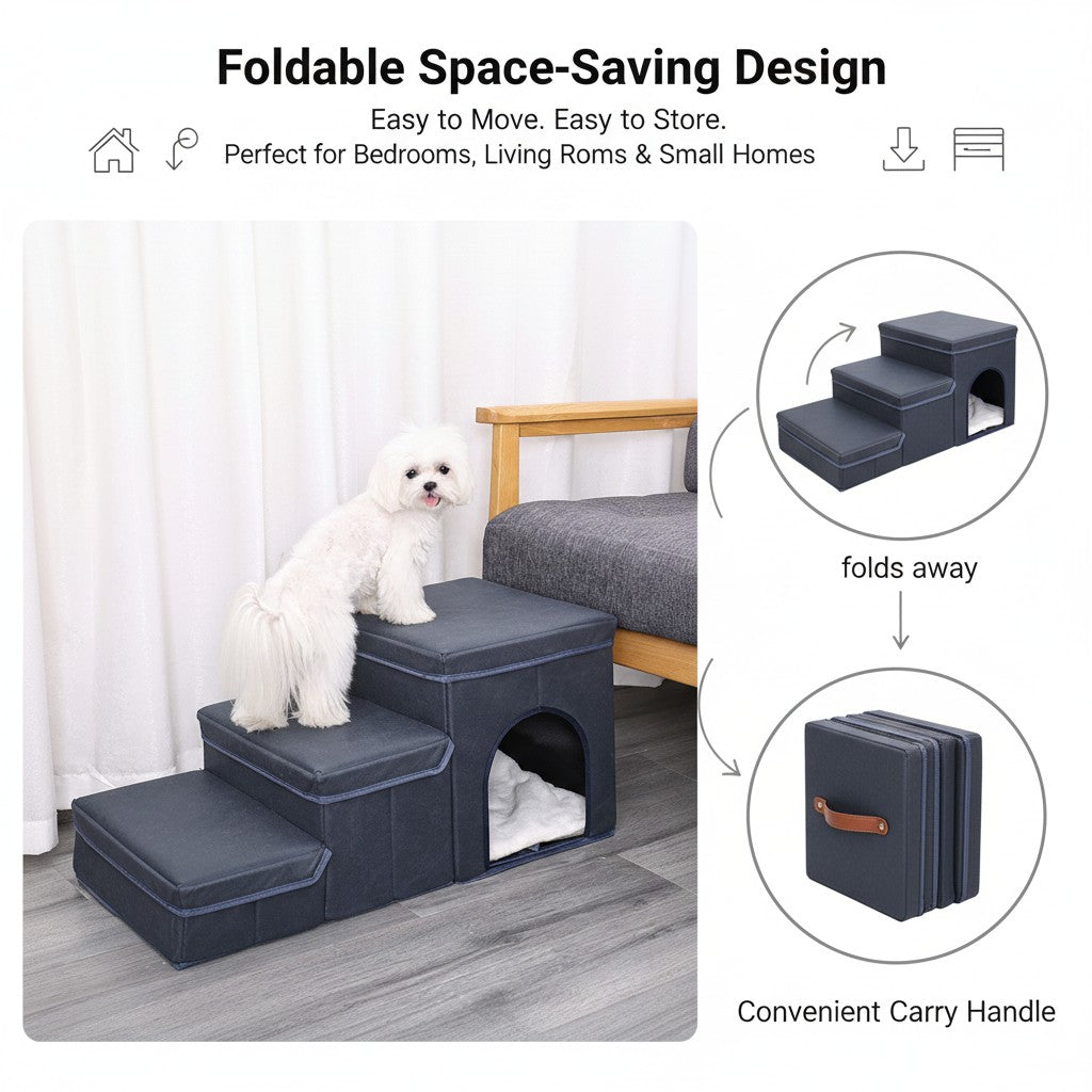Foldable Pet Stairs with Storage – Cat & Dog Steps