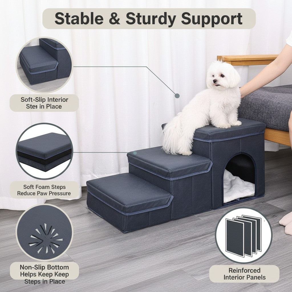 Foldable Pet Stairs with Storage – Cat & Dog Steps