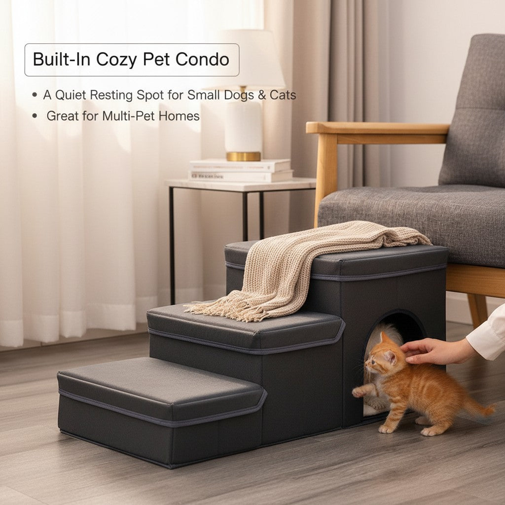 Foldable Pet Stairs with Storage – Cat & Dog Steps