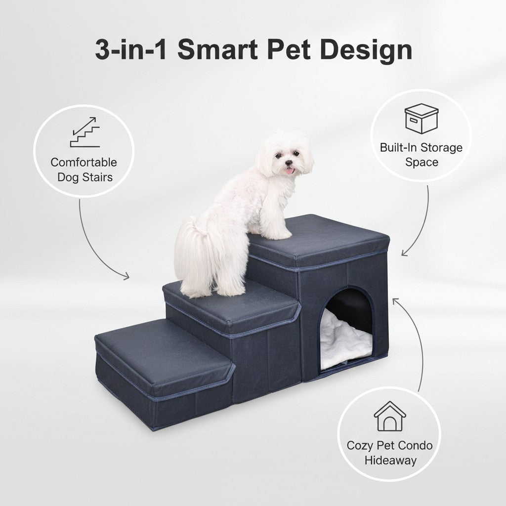 Foldable Pet Stairs with Storage – Cat & Dog Steps