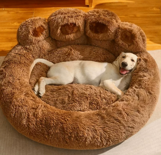 Plush Calming Pet Bed – Round Paw-Shaped Cushion