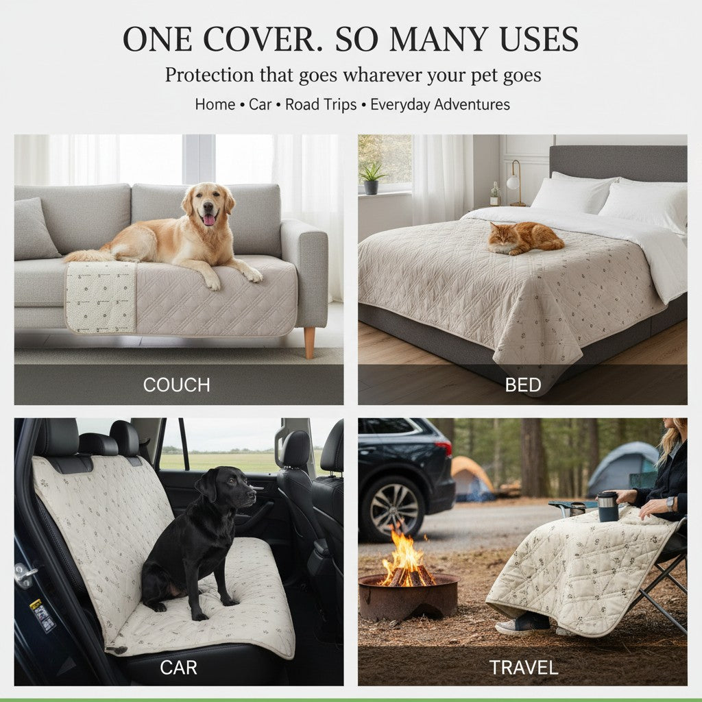 Waterproof pet couch cover protecting a sofa