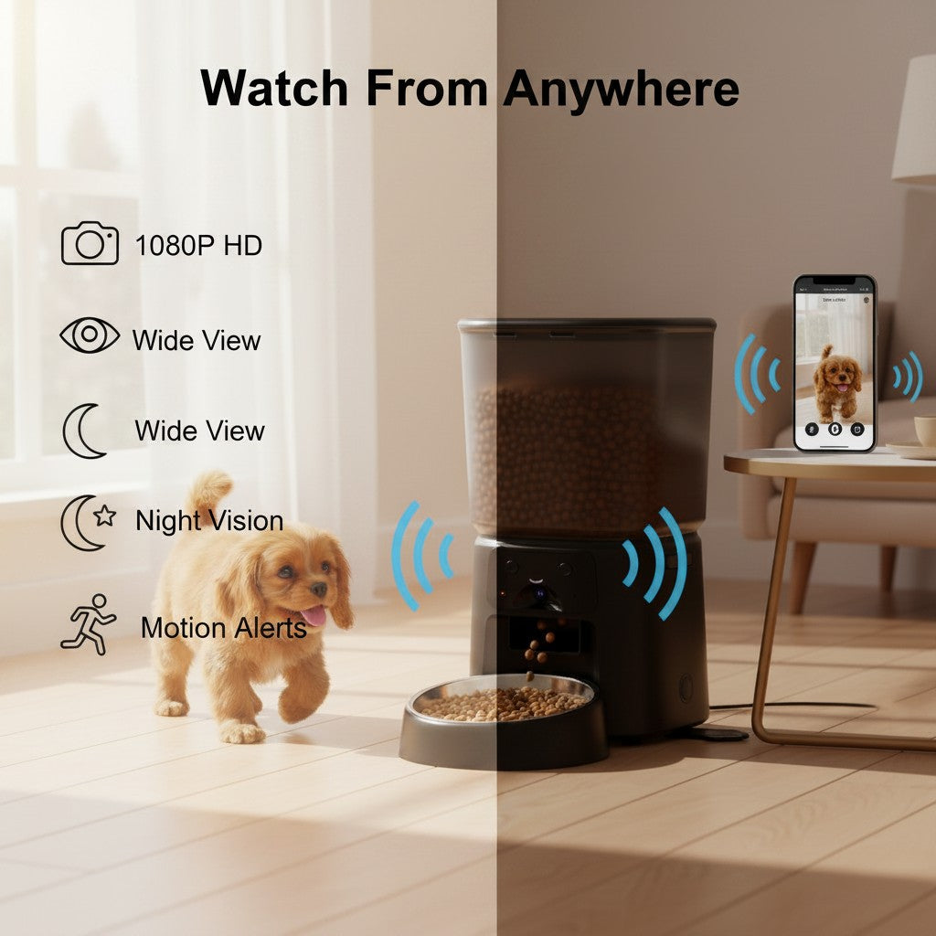 Phone app showing the live camera view from the feeder