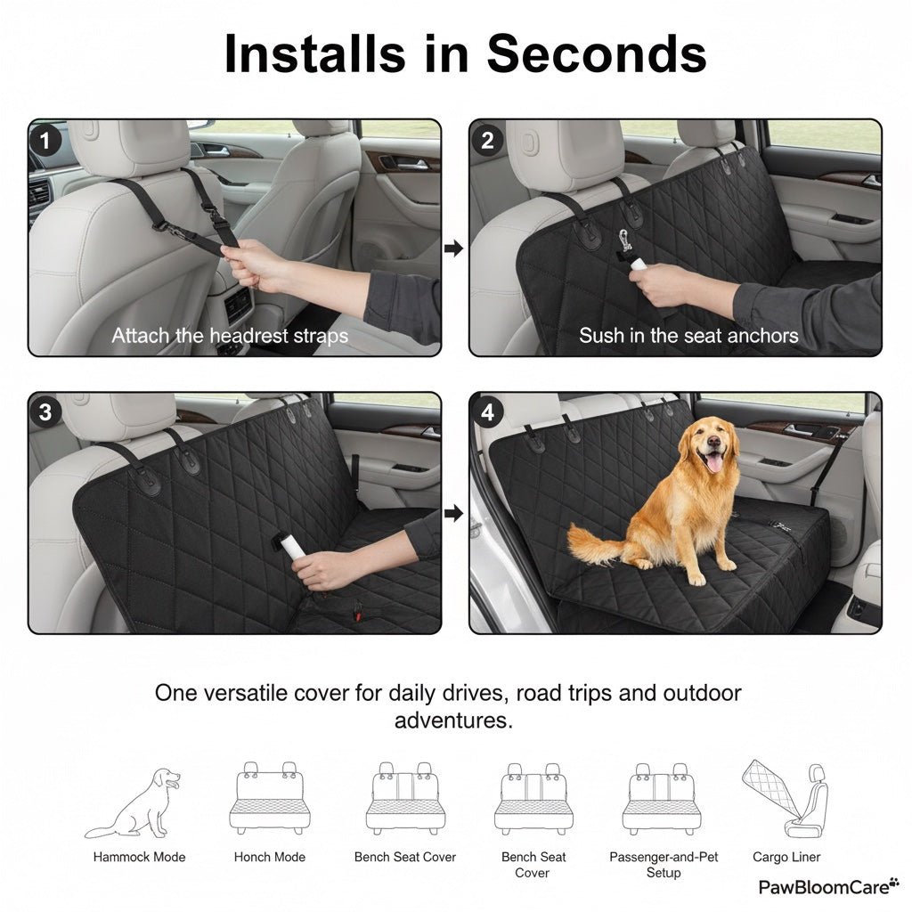 PawBloomCare™ Waterproof Dog Car Seat Cover