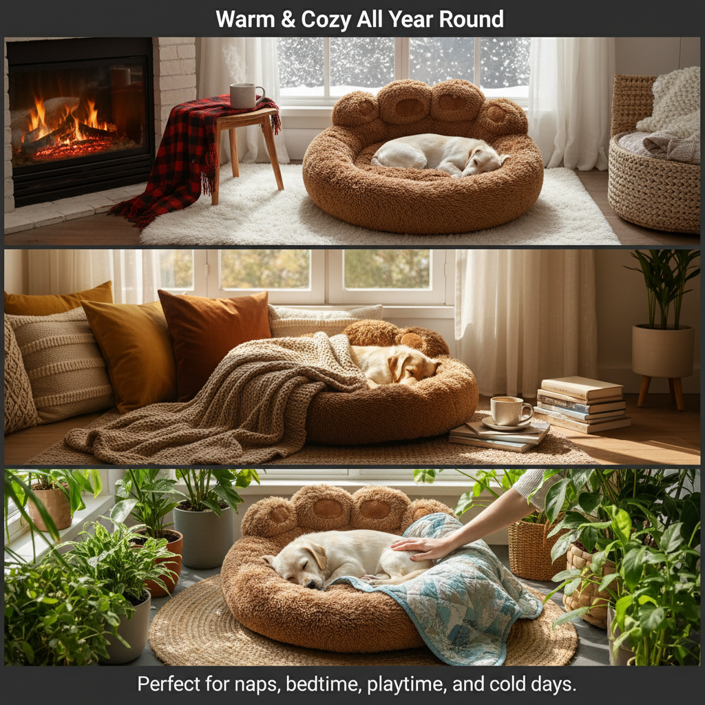 Plush Calming Pet Bed – Round Paw-Shaped Cushion