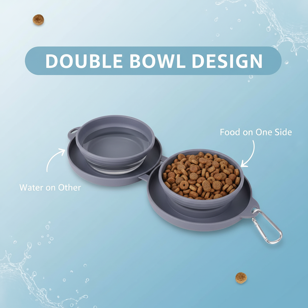 Rubber Foldable Travel Bowl – Double Dish for Food & Water