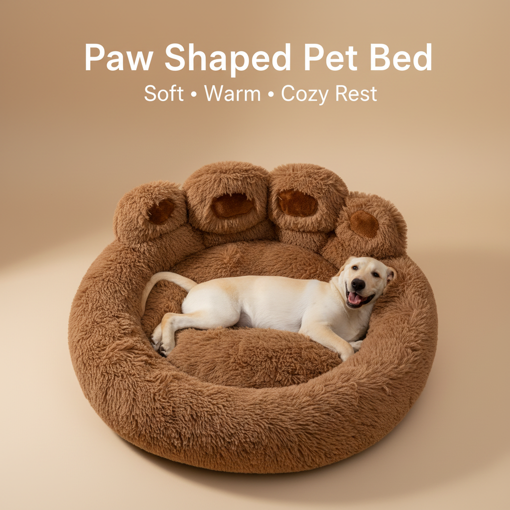Plush Calming Pet Bed – Round Paw-Shaped Cushion