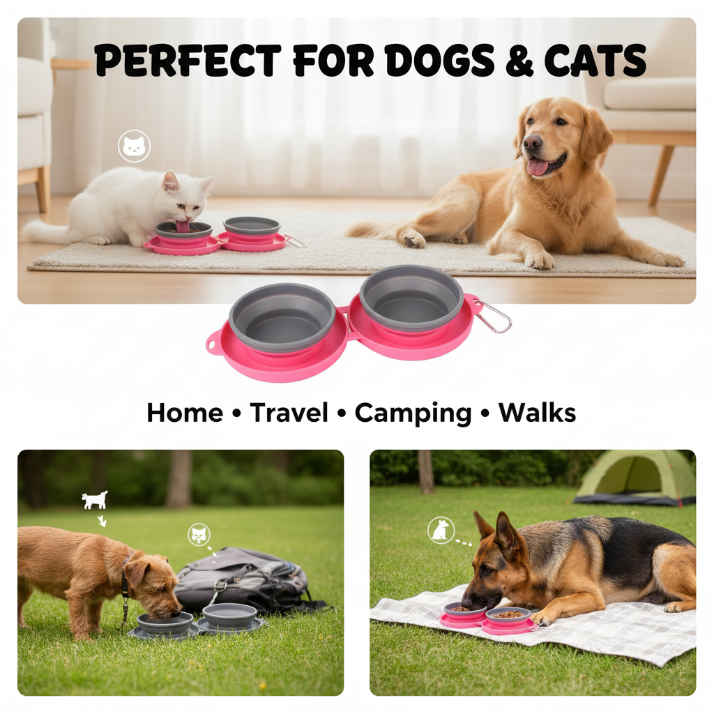 Rubber Foldable Travel Bowl – Double Dish for Food & Water