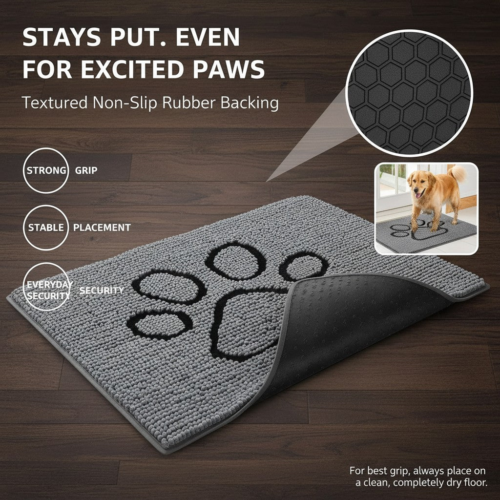 Mat absorbing water from wet paws
